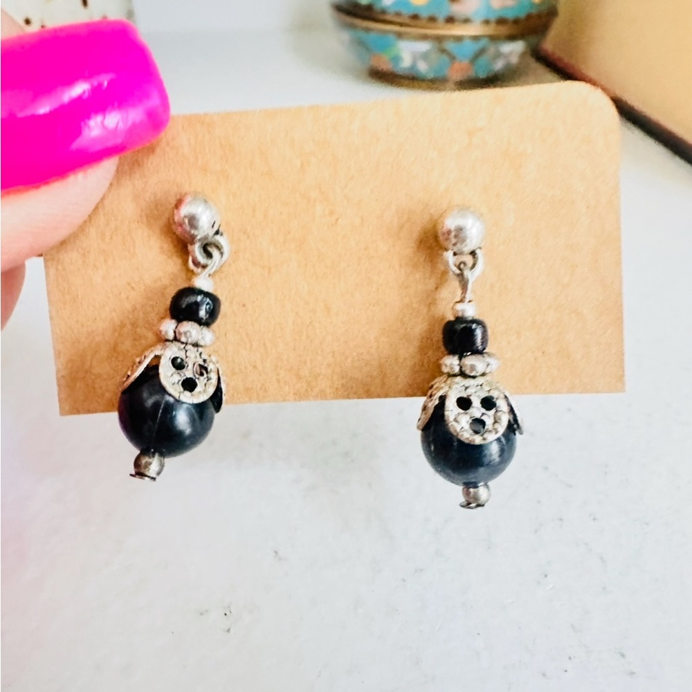 Elegant Black and Silver Drop Earrings